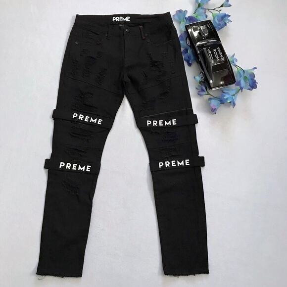 Preme NWOT Black Distressed Skinny Jeans Men 32 - Picture 2 of 10